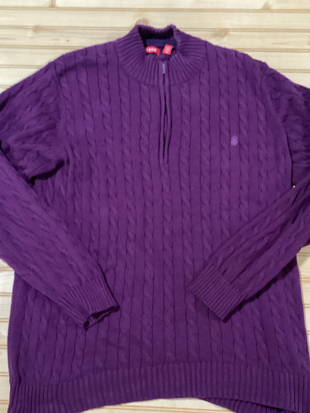 Izod Rich Purple Plum Fisherman’s Cable-Knit Half-Zip Sweater XLarge
